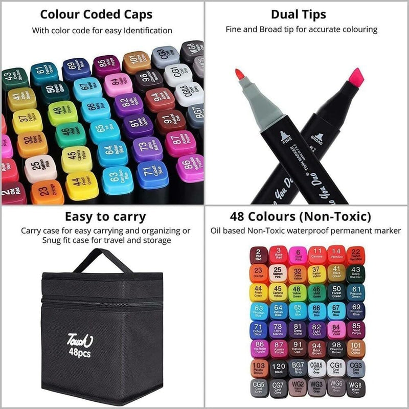 Dual Tip Colourful Art Markers  48 Colours