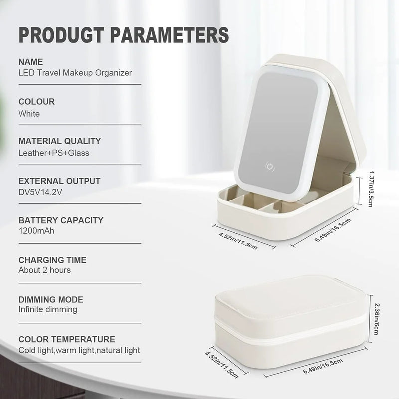 JEWELLERY BOX WITH LED MIRROR WHITE