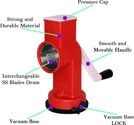 Vegetable Cutter Tabletop Grater Functional Drum Rotary Vegetable Cutter Shredder Grater & Slicer